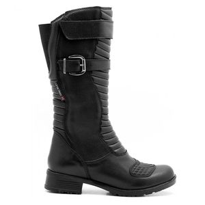 Bota Motociclista Feminina Elástico Panturrilha Couro Legítimo Preto - Haldrys