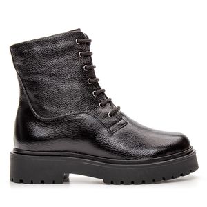 Bota Coturno Feminino Tratorado Couro Legítimo Preto - Haldrys