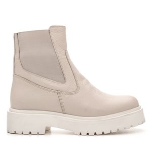 Bota Coturno Feminino Tratorado Couro Legítimo Off White - Haldrys