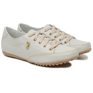 Sapatênis Feminino Casual Couro Legítimo Off White - Haldrys