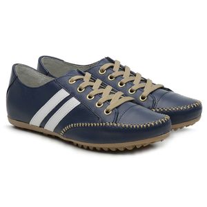 Sapatênis Casual Feminino Couro Legítimo Azul - Haldrys