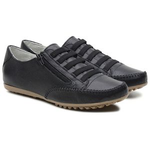 Sapatênis Casual Feminino Couro Legítimo Preto - Haldrys