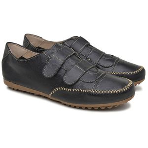 Sapatênis Feminino Casual Couro Legítimo Preto - Haldrys