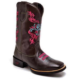 Bota Feminina Texana Cano Alto Flor Café - Haldrys