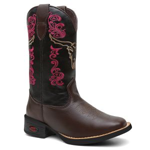 Bota Feminina Texana Cano Longo Touro Café Preto - Haldrys