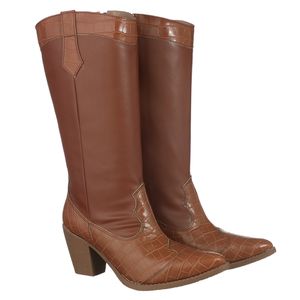 Bota Feminina Western Cano Longo Croco Napa Caramelo - Haldrys