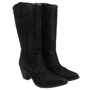 Bota Feminina Cano Longo Western Bordado Nobucado Preto - Haldrys