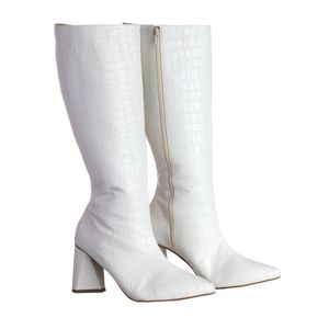 Bota Feminina Cano Longo Croco Off White - Haldrys