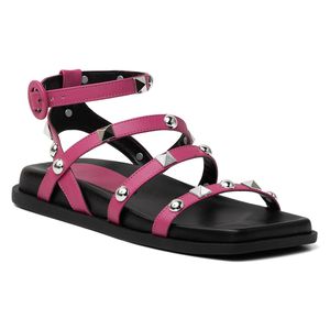 Sandália Papete Feminina Rasteira Napa Rosa Shock - Haldrys