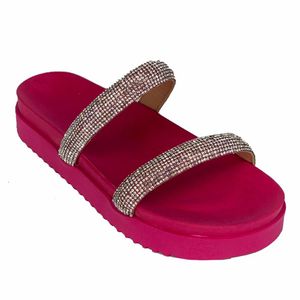 Papete Feminina FlatForm Tiras de Strass Napa Pink - Haldrys