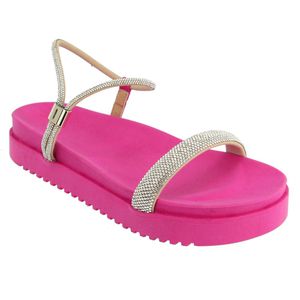 Papete Feminina Flatform com Tiras de Strass Napa Pink - Haldrys