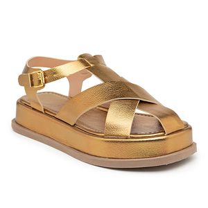 Sandália Feminina Papete Flatform Tiras Cruzadas Bronze - Haldrys