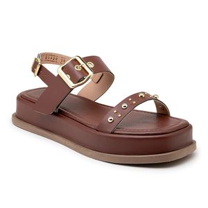 Sandália Feminina Papete Flatform Napa Cacau - Haldrys
