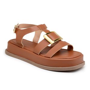 Sandália Papete Feminina Flatform Caramelo - Haldrys