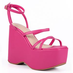 Sandália Feminina Anabela Com Tiras Napa Pink - Haldrys