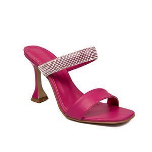 Tamanco Feminino Salto Taça com Strass Napa Pink - Haldrys