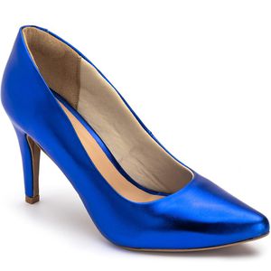 Sapato Scarpin Salto Alto em Napa Metalizada Azul Bic - Haldrys