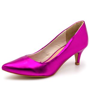 Sapato Scarpin Salto Baixo em Napa Metalizada Pink - Haldrys