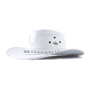 Chapéu Estilo Americano Adulto Linha Barretos Couro Legítimo Branco - Haldrys