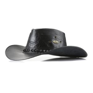 Chapéu Estilo Americano Adulto Linha Barretos Couro Legítimo Preto - Haldrys
