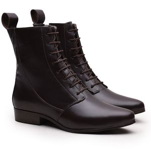 Bota Feminina Cano Curto Madalena Couro Legitimo Café - Haldrys