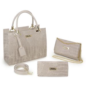 Kit Bolsa Feminina + Carteira + Clutch Off White - Haldrys