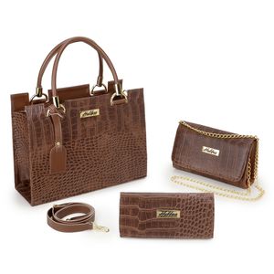 Kit Bolsa Feminina + Carteira + Clutch Caramelo - Haldrys