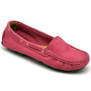 Mocassim Feminino Couro Legítimo Nobuck Fucsia - Haldrys