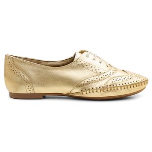 Sapato Oxford Feminino Couro Legítimo Confort Ouro - Haldrys