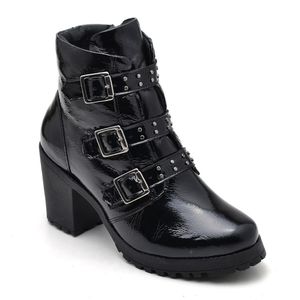 Coturno Feminino Couro Legitimo Preto Verniz - Haldrys