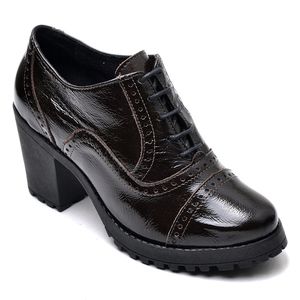 Sapato Feminino Ankle Boot Couro Legitimo Verniz Café - Haldrys