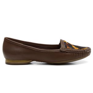 Mocassim Feminino Couro Legítimo Café Onça - Haldrys