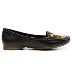 Mocassim Feminino Couro Legítimo Preto Onça - Haldrys