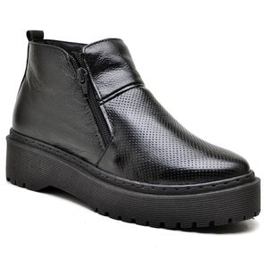 Tênis Casual Feminino Couro Legitimo Tratorado Preto - Haldrys