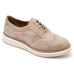 Sapato Oxford Feminino Couro Camurça Areia - Haldrys