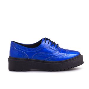 Sapato Oxford Feminino Sintético Tratorado Azul Metalizado - Haldrys