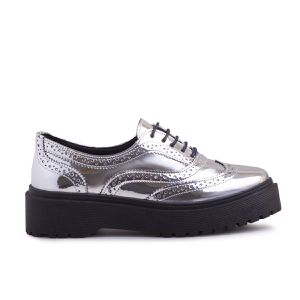 Sapato Oxford Feminino Sintético Prata Metalizado - Haldrys