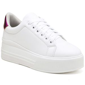 Tênis Feminino Plataforma Flatform Solado Borracha Sintético Branco e Pink - Haldrys