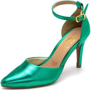 Sapato Scarpin Salto Alto Napa Metalizada Verde - Haldrys