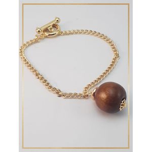 Pulseira folheada a Ouro 18k Bola Madeira - 874 - MARINA JOIAS