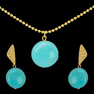 Conjunto folheado à ouro 18k Pedra Natural Turques... - EFEITO NATURAL