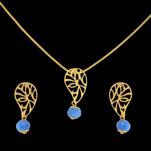 Conjunto Colar Folheado à Ouro 18k Cristal Azul e... - EFEITO NATURAL