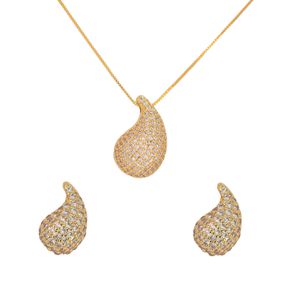 Conjunto de Gargantilha e Par de Brinco Gota com M... - EFEITO NATURAL