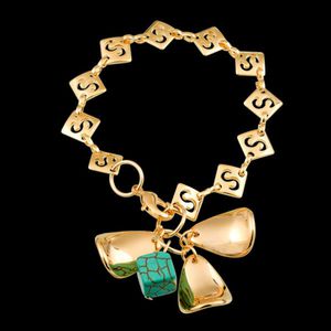Pulseira folheada a ouro,com pedra natural turques... - EFEITO NATURAL