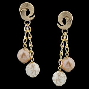 Brinco Folheado á Ouro 18k Turquesa & Perola - 16... - EFEITO NATURAL