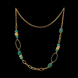 Colar folheado à ouro 18k Pedraria Azul Turquesa -... - EFEITO NATURAL