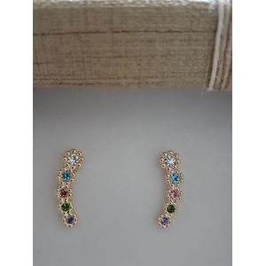 Brinco folheado a ouro 18k Strass Coloridos - 2524 - MARINA JOIAS