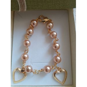 Pulseira Folheada Pérolas Salmon Coração - 946 - MARINA JOIAS