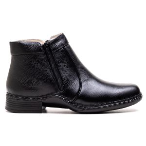 Botina Couro Floter Preto Comfort - Pé Leve Calçados