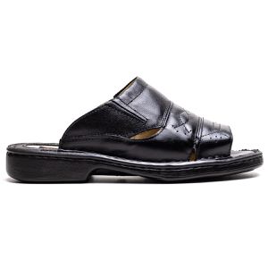 Chinelo Comfort Masculino em Couro Preto - Pé Leve Calçados